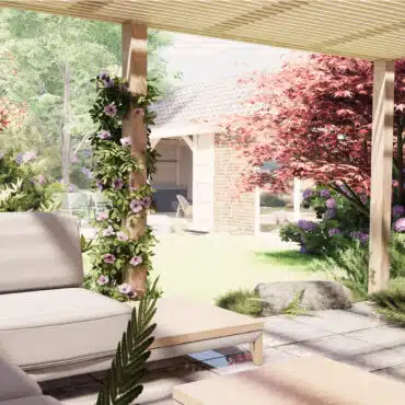3D tuinontwerp met veranda